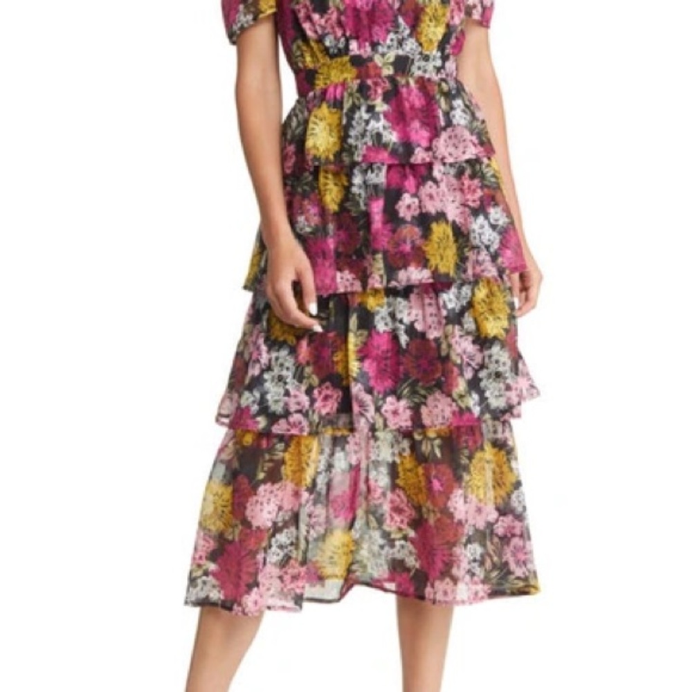 Adelyn Rae Black Dress with Pink and Red Floral Design